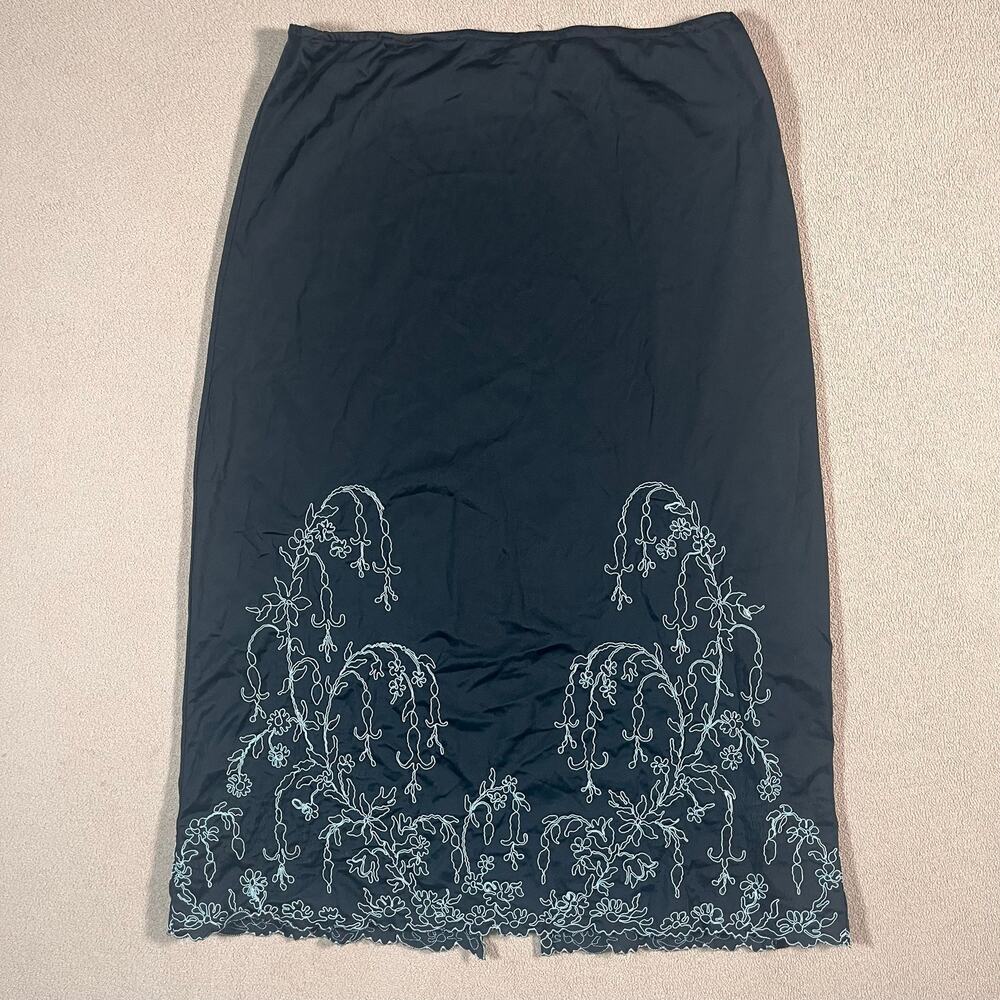 Vintage Satin Black Half Slip Lingerie Skirt Odette Barsa Floral Trim Whimsy XS